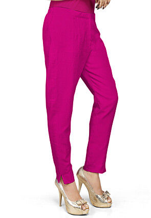 Solid Color Dupion Silk Pant in Fuchsia