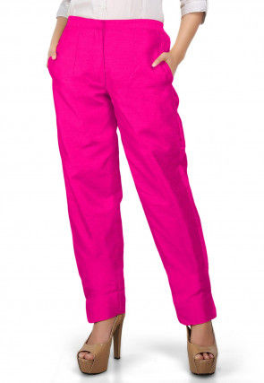 Solid Color Dupion Silk Pant in Fuchsia