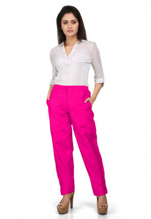 Solid Color Dupion Silk Pant in Fuchsia