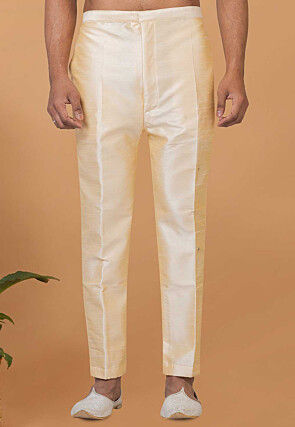Solid Color Dupion Silk Pant in Light Beige