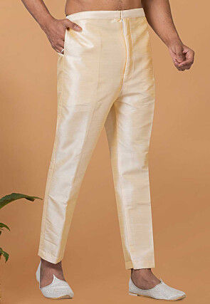 Solid Color Dupion Silk Pant in Light Beige