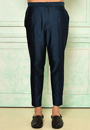 Solid Color Dupion Silk Pant in Navy Blue
