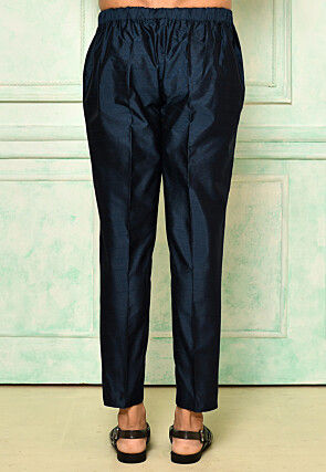 Solid Color Dupion Silk Pant in Navy Blue