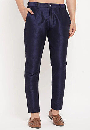 Solid Color Dupion Silk Pant in Navy Blue
