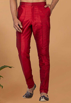 Solid Color Dupion Silk Pant in Red