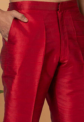 Solid Color Dupion Silk Pant in Red