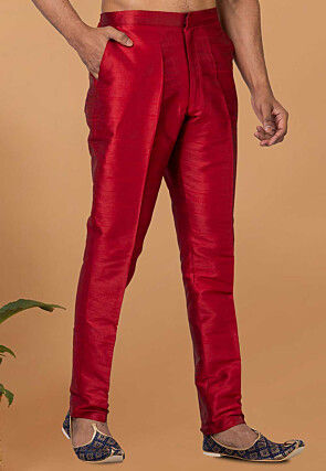 Solid Color Dupion Silk Pant in Red
