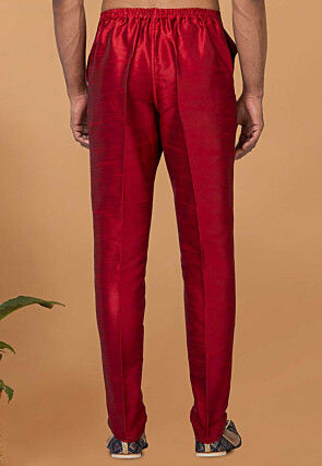 Solid Color Dupion Silk Pant in Red