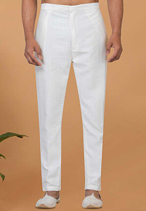 Solid Color Dupion Silk Pant in Off White
