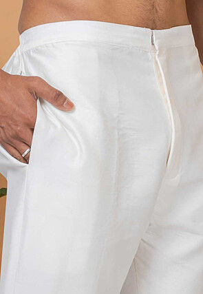 Solid Color Dupion Silk Pant in Off White