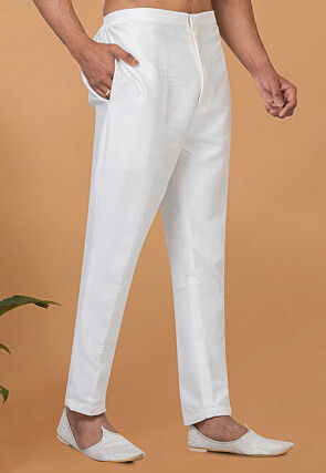 Solid Color Dupion Silk Pant in Off White