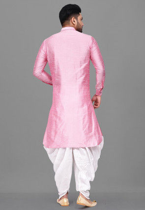 Solid Color Dupion Silk Pathani Suit in Pink