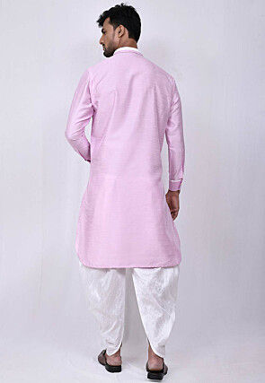 Solid Color Dupion Silk Pathani Suit in Pink