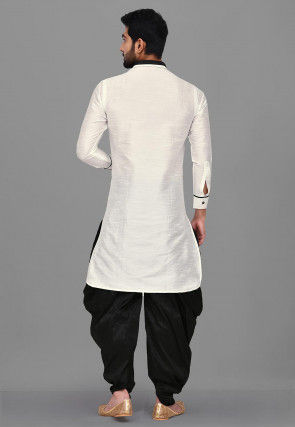 Solid Color Dupion Silk Pathani Suit in White