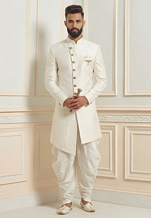 silk men wedding dress Light Pink Silk Resham Work Wedding Wear Men Sherwani