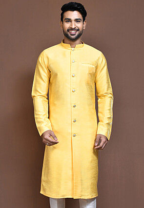 Solid Color Dupion Silk Kurta in Yellow