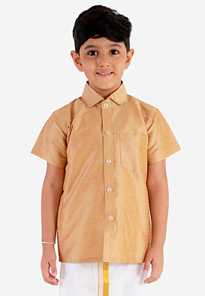 Solid Color Dupion Silk Shirt in Beige