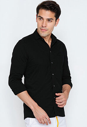 Solid Color Dupion Silk Shirt in Black