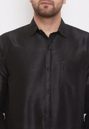 Solid Color Dupion Silk Shirt in Black