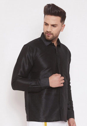 Solid Color Dupion Silk Shirt in Black