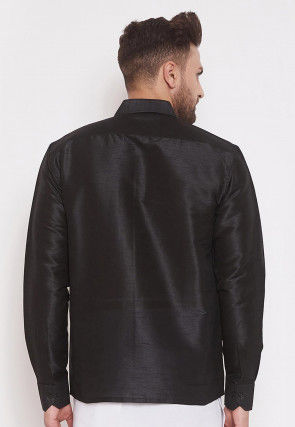 Solid Color Dupion Silk Shirt in Black