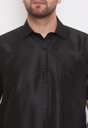 Solid Color Dupion Silk Shirt in Black
