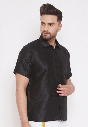 Solid Color Dupion Silk Shirt in Black