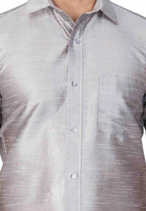 Solid Color Dupion Silk Shirt in Grey