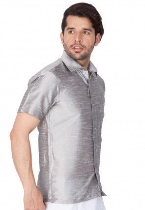 Solid Color Dupion Silk Shirt in Grey