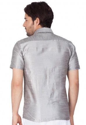 Solid Color Dupion Silk Shirt in Grey