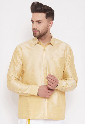 Solid Color Dupion Silk Shirt in Light Beige