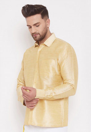 Solid Color Dupion Silk Shirt in Light Beige