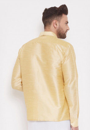 Solid Color Dupion Silk Shirt in Light Beige