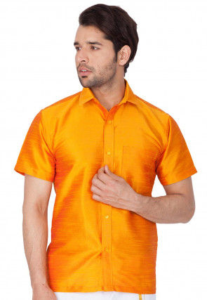 Solid Color Dupion Silk Shirt in Mustard