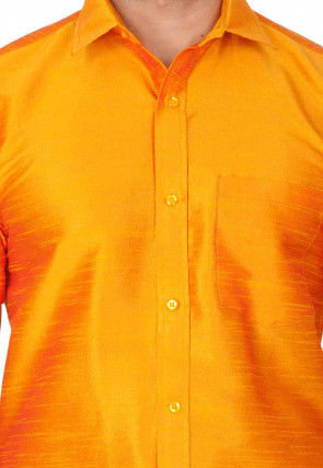 Solid Color Dupion Silk Shirt in Mustard