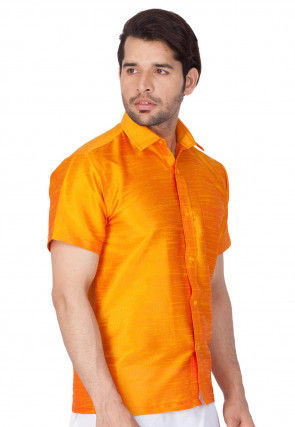 Solid Color Dupion Silk Shirt in Mustard