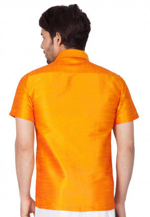 Solid Color Dupion Silk Shirt in Mustard