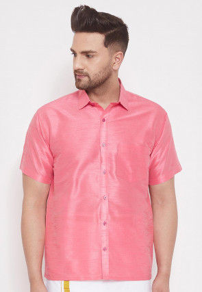 Solid Color Dupion Silk Shirt in Pink