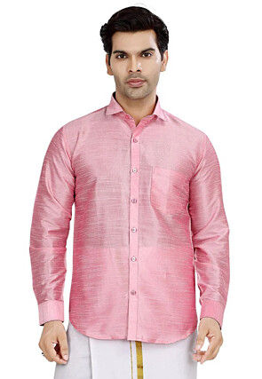 Solid Color Dupion Silk Shirt in Pink