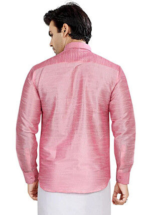 Solid Color Dupion Silk Shirt in Pink