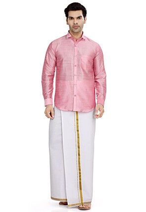 Solid Color Dupion Silk Shirt in Pink