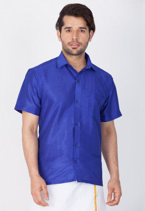 Solid Color Dupion Silk Shirt in Royal Blue