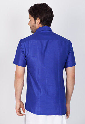 Solid Color Dupion Silk Shirt in Royal Blue