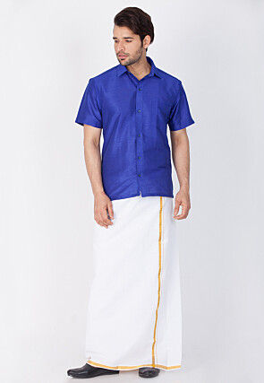 Solid Color Dupion Silk Shirt in Royal Blue
