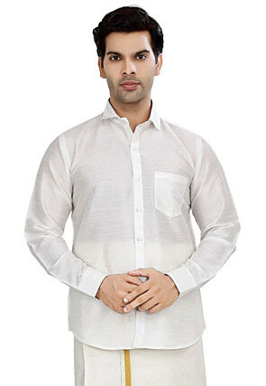 Solid Color Dupion Silk Shirt in White