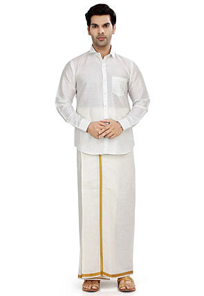 Solid Color Dupion Silk Shirt in White