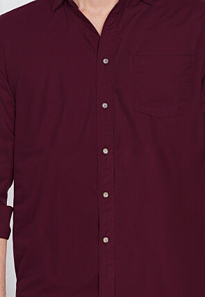 Solid Color Dupion Silk Shirt in Wine