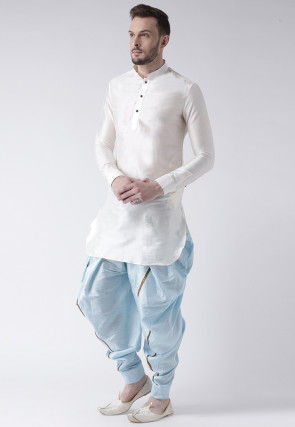 Solid Color Dupion Silk Short Dhoti Kurta in Off White