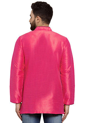 Solid Color Dupion Silk Short Kurta in Pink