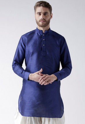 Solid Color Dupion Silk Short Kurta in Royal Blue